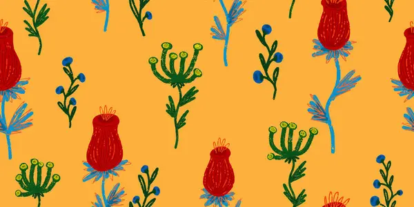 Стилізовані Трави Елементи Текстури Квітковий Візерунок Векторний Безшовний Візерунок — стоковий вектор
