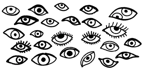 Olhos Textura Contorno Preto Ilustração Doodle Conjunto Vetores Coleta Elementos —  Vetores de Stock