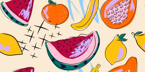 Τροπικά Φρούτα Επίπεδη Απεικόνιση Στυλ Διάνυσμα Χωρίς Ραφή Μοτίβο — Διανυσματικό Αρχείο