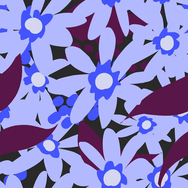 Синие Цветы Цветочный Узор Векторный Бесшовный Шаблон — стоковый вектор