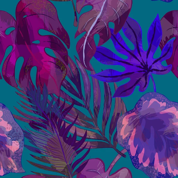 Модний Кольоровий Безшовний Візерунок Тропічні Листя Векторний Дизайн Печатка Джунглі — стоковий вектор
