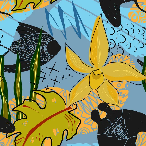Abstraktes Tropisches Muster Handgezeichneter Überlappender Hintergrund Für Ihr Design — Stockvektor