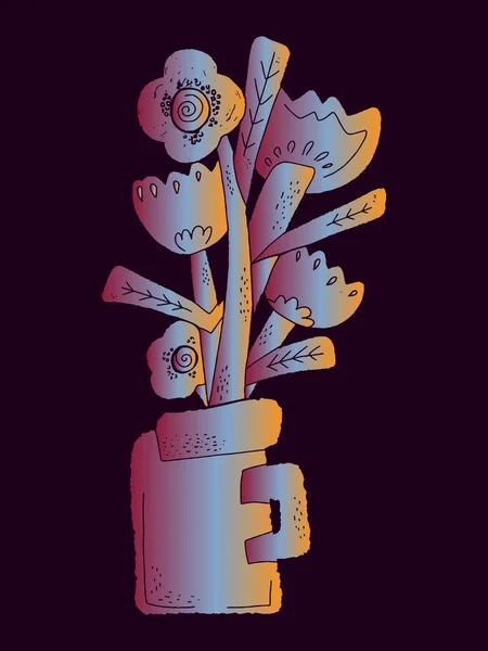 花瓶のスタイリッシュなグラデーションブーケ リノカットスタイルイラスト — ストックベクタ