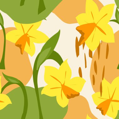 Düz stil nergis çiçeği. Vektörsüz desen