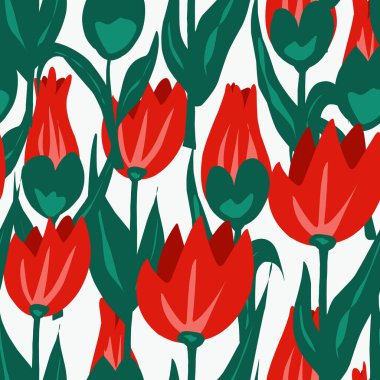 Düz stil laleler. Vektörsüz desen