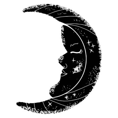 Hilal ay, yüz hatlarıyla eski püskü desenli. vektör ögesi