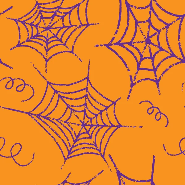 Patrón Sin Costura Vectorial Sobre Tema Halloween Con Telarañas — Vector de stock