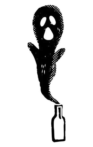 Призрак Бутылки Линогравюре Потрепанной Текстурой Декор Хэллоуина Векторный Элемент — стоковый вектор