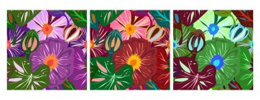 Mallow, düz bir şekilde gül. Vektör kusursuz desen. Kalıpların koleksiyonu