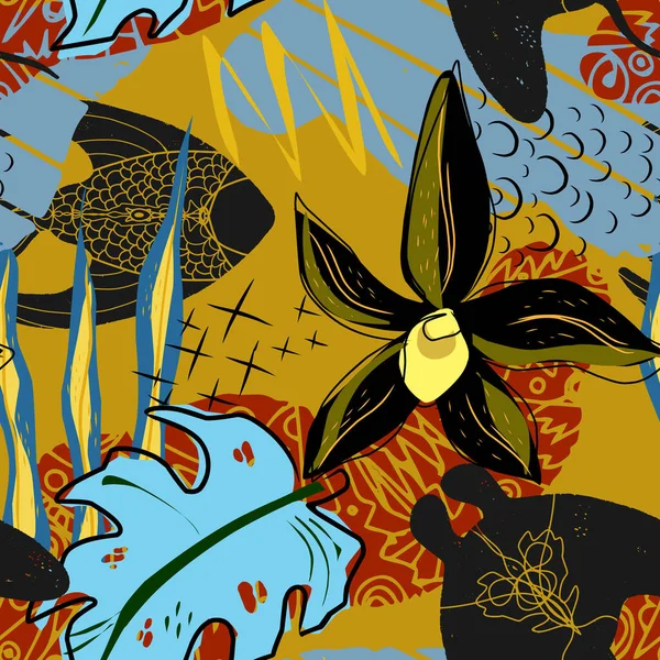 抽象的な熱帯パターン あなたのデザインのための重複する背景を手描き — ストックベクタ