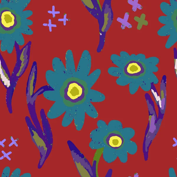 Abstrakte Texturblumen Vektor Nahtlose Muster Grunge Textur Floraler Schmuck Psychedelisches — Stockvektor
