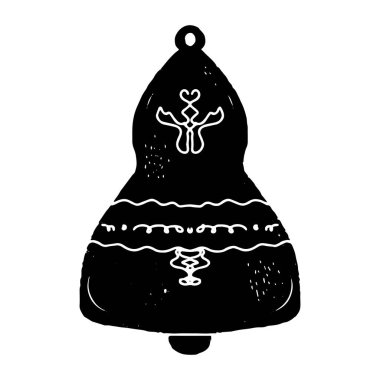 Zil. Linocut stili, stil, kırsal stil. Tasarım için vektör ögesi