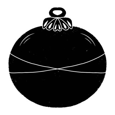 Noel ağacı oyuncağı, top. Linocut stili, stil, kırsal stil. Tasarım için vektör ögesi