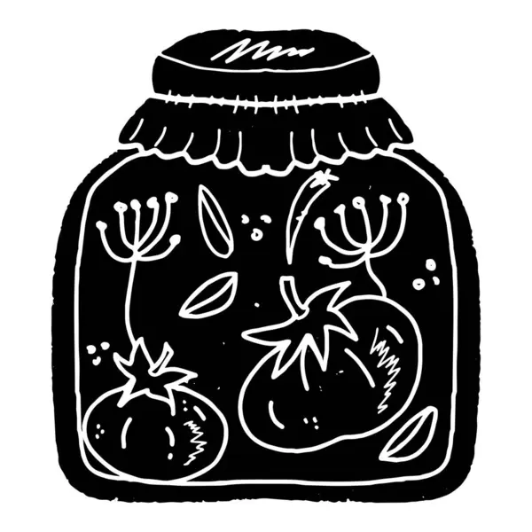 Βάζο Συντήρησης Ντομάτες Εικονογράφηση Στυλ Linocut Ρουστίκ Στυλ Στοιχείο Διάνυσμα — Διανυσματικό Αρχείο