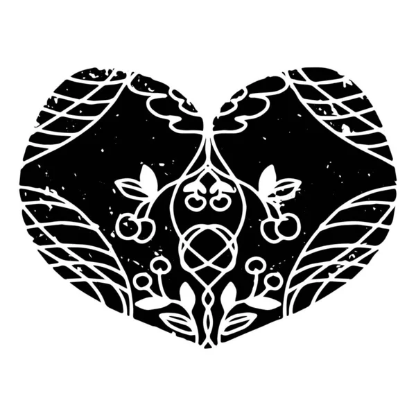 Hjerte Med Mønster Valentine Illustration Linocut Stil Rustik Stil Vektorelement – Stock-vektor
