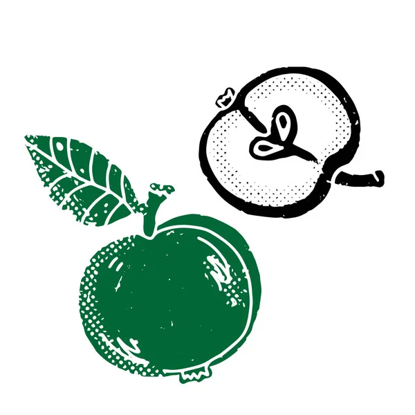 Elmalar. Linocut stili, stil, kırsal stil. Tasarım için vektör ögesi