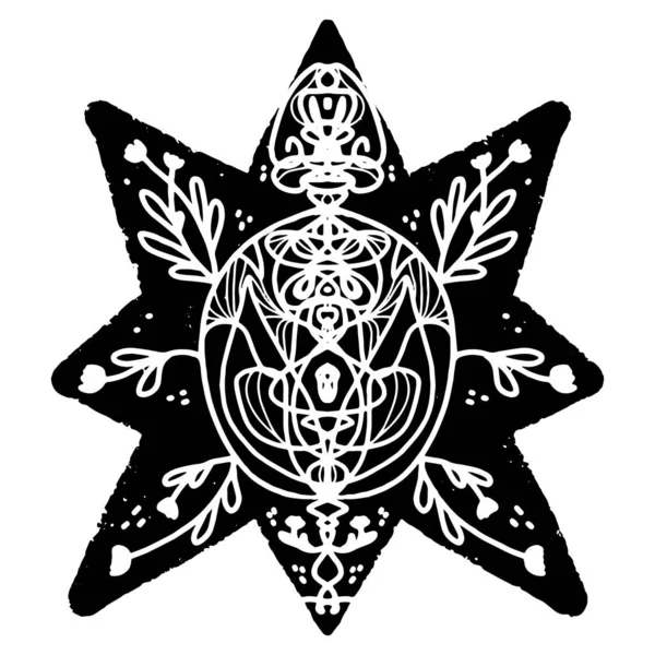 Звезда Цветочным Узором Линогравюре Графическое Искусство Векторный Элемент Дизайна — стоковый вектор