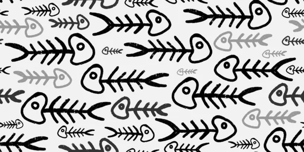 Stilisierte Fischskelette Texturillustration Nahtloses Vektormuster — Stockvektor