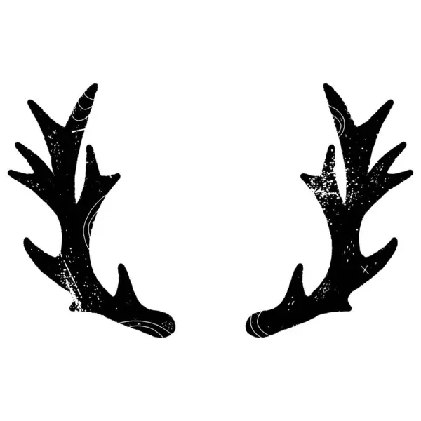 Hoorns Symmetrische Compositie Illustratie Linostijl Stylization Rustieke Stijl Vectorelement Voor — Stockvector