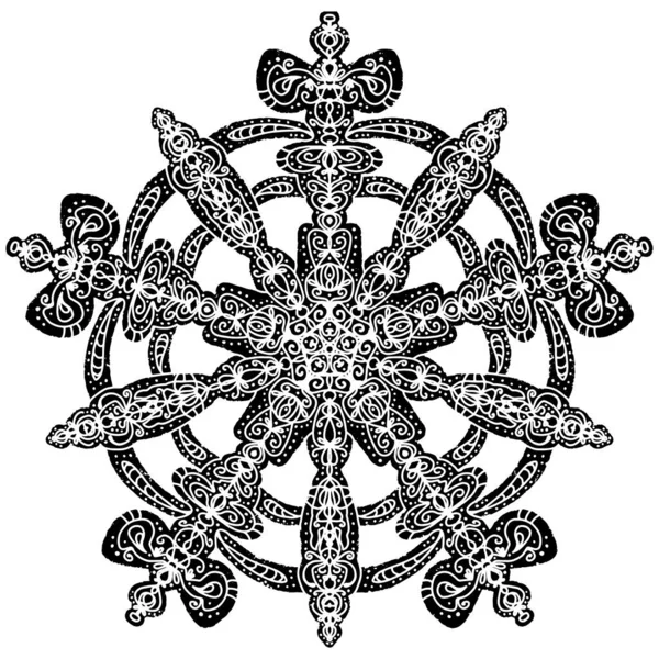 Стилизованная Открытая Снежинка Мандала Звезда Линогравюра Графика Векторный Элемент — стоковый вектор