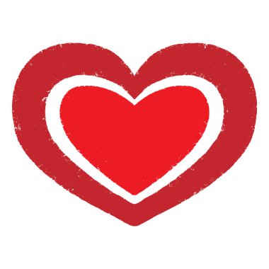 Kırmızı çift kalp, Valentine. Linocut, grafikler, kırsal. Eski püskü bir kumaş. Tasarım için vektör ögesi