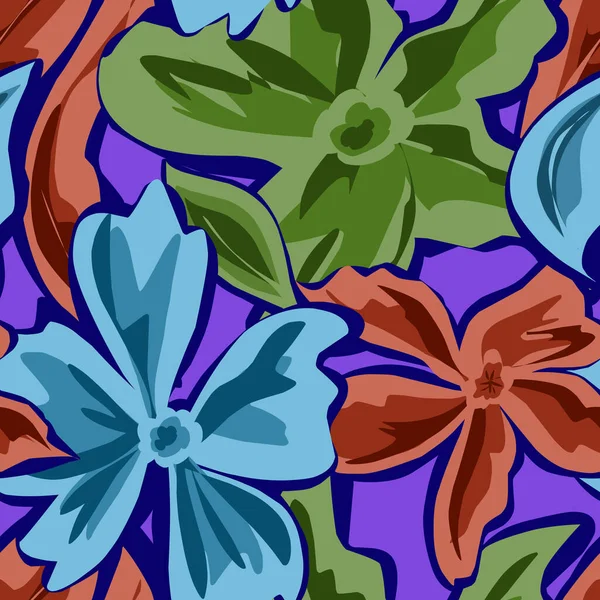 Стилізовані Квіти Плоскому Стилі Вектор Безшовний Перекриваючий Повторюваний Візерунок — стоковий вектор