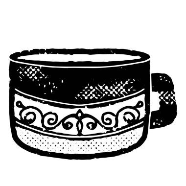 Kalıplı büyük bir fincan. Grafikler, linocut, doku. Vektör ögesi.