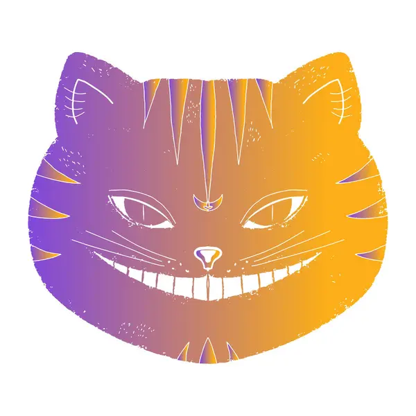 Gato Sonriente Gato Cheshire Bozal Gradiente Gráficos Linograbado Textura Elemento — Archivo Imágenes Vectoriales