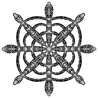 Süslü kar tanesi, mandala, kaleydoskop. Tasarım için izole edilmiş siyah element