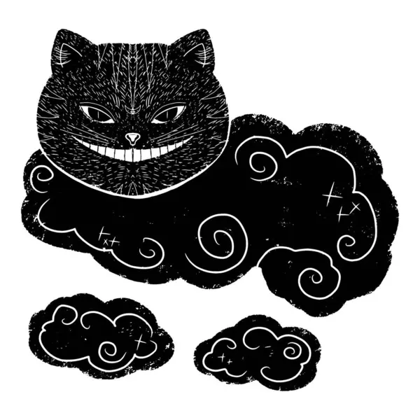 Gato Sonriente Las Nubes Cara Gato Cheshire Artes Gráficas Elemento — Archivo Imágenes Vectoriales