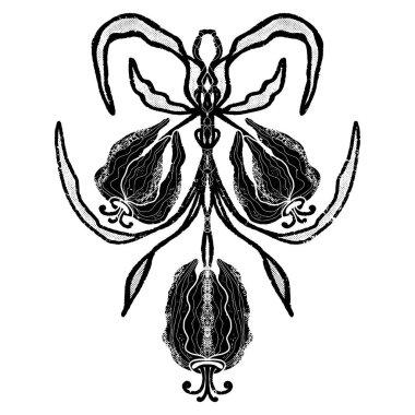 Doku çiçeği. Grafikler, stilize etme, linocut. Vektör ögesi.