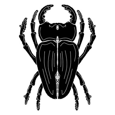 Geyik böceği. Siyah element, pürüzlü yüzey, grunge deseni, linocut stili, İskandinav tarzı. Country tarzı, halk sanatı. Elementleri kes. Vektör tasarım ögesi.