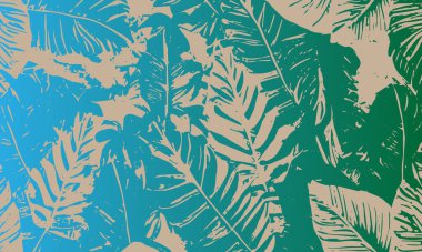 Renkli grunge arkaplanı. Tropik yapraklar. Vektör
