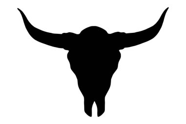 Boynuzlu inek kafatası silueti. Vektör ögesi.