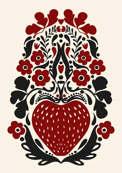 Strawberry. Folk Art Print  Scandinavian Art Print Norwegian Wall Art Boho Wall Art Modern Cozy Slavic Ukrainian Folk Print Hugge