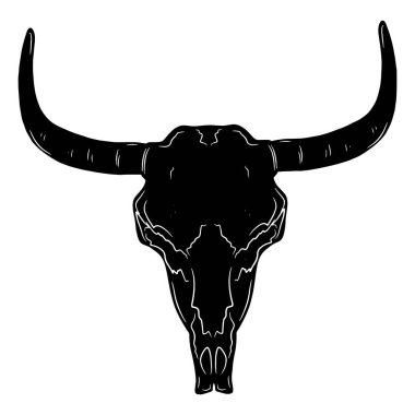 Boynuzlu inek kafatası silueti. Vektör ögesi.