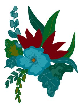 Vektör eleman eli düz çizgi film tarzı çizilmiş. Kartlar, davetiyeler vs. için çiçek aranjmanı. Çiçek elementleri