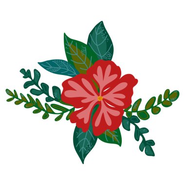 Vektör eleman eli düz çizgi film tarzı çizilmiş. Kartlar, davetiyeler vs. için çiçek aranjmanı. Çiçek elementleri