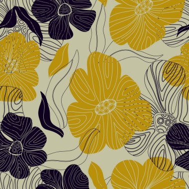 Grafiksel retro çiçekler. Vektörsüz desen