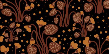 Doku menekşeleri. Orman çiçekleri. Çizgi film tarzı. El yapımı elementler. Vektörsüz çakışma deseni.