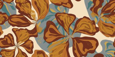 Nasturtiyum. Japon tarzında biçimlendirilmiş fantezi çiçekleri ve yapraklar kusursuz desenli bahar motifleri süslemesi. Retro biçimi.