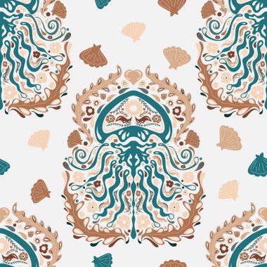 Denizanası halk sanatı, etnik deniz unsurlarını biçimlendirdi. Doğal motifler kusursuz, sonu gelmeyen uyum vektörü.