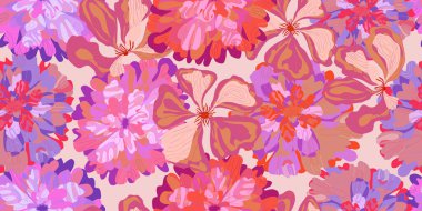 Çeşit çeşit çiçeklerle süslü, biçimlendirilmiş fantezi biçimli çiçek desenleri sonu gelmeyen çakışan model vektörleri