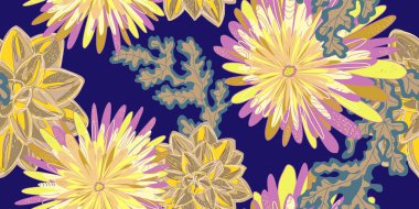 Kasımpatı çiçekleri ile çiçek desenli fantezi, üst üste binen sonsuz vektör uyumu