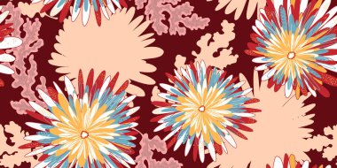 Kasımpatı Asterler soyut fantezi çiçekleri çeşitli Asya süsleme motifleri vektörleri kusursuz çakışmayan desen uyumluluğu