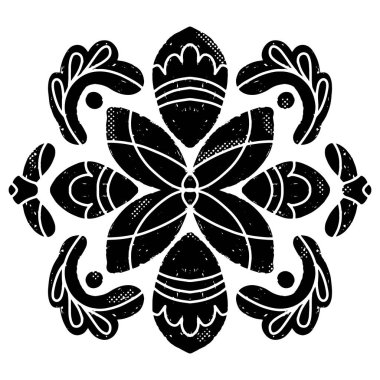 Linocut biçim deseni siyah element vektör deseni yuvalı simetrik desen