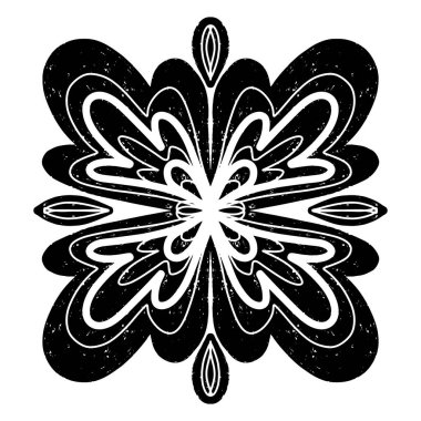 Linocut biçim deseni siyah element vektör deseni yuvalı simetrik desen