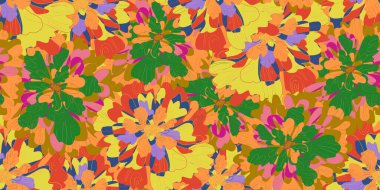 Abstract fantasy flowers floral variegated ornament tropical summer motifs seamless overlapping pattern rapport clipart