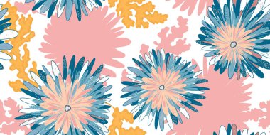 Kasımpatı Asterler soyut fantezi çiçekleri çeşitli Asya süsleme motifleri vektörleri kusursuz çakışmayan desen uyumluluğu