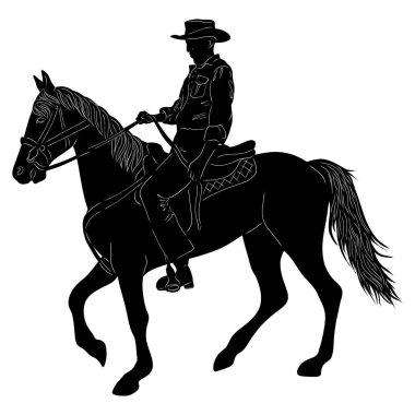 Binicili bir at. siyah siluet vektör ögesi